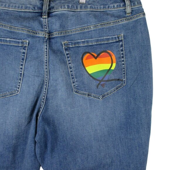 Lane Bryant Jeans Denim Boyfriend Capris Blue Pride Rainbow Heart Plus Size 20 - Picture 6 of 12